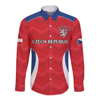 Czech Republic Rugby Custom Long Sleeve Button Shirt Silver Double-tailed Lion Sporty Pattern - Wonder Print Shop
