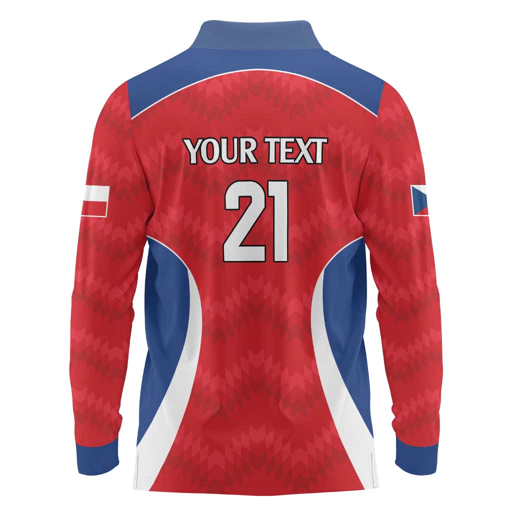 Czech Republic Rugby Custom Long Sleeve Polo Shirt Silver Double-tailed Lion Sporty Pattern - Wonder Print Shop