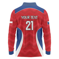 Czech Republic Rugby Custom Long Sleeve Polo Shirt Silver Double-tailed Lion Sporty Pattern - Wonder Print Shop