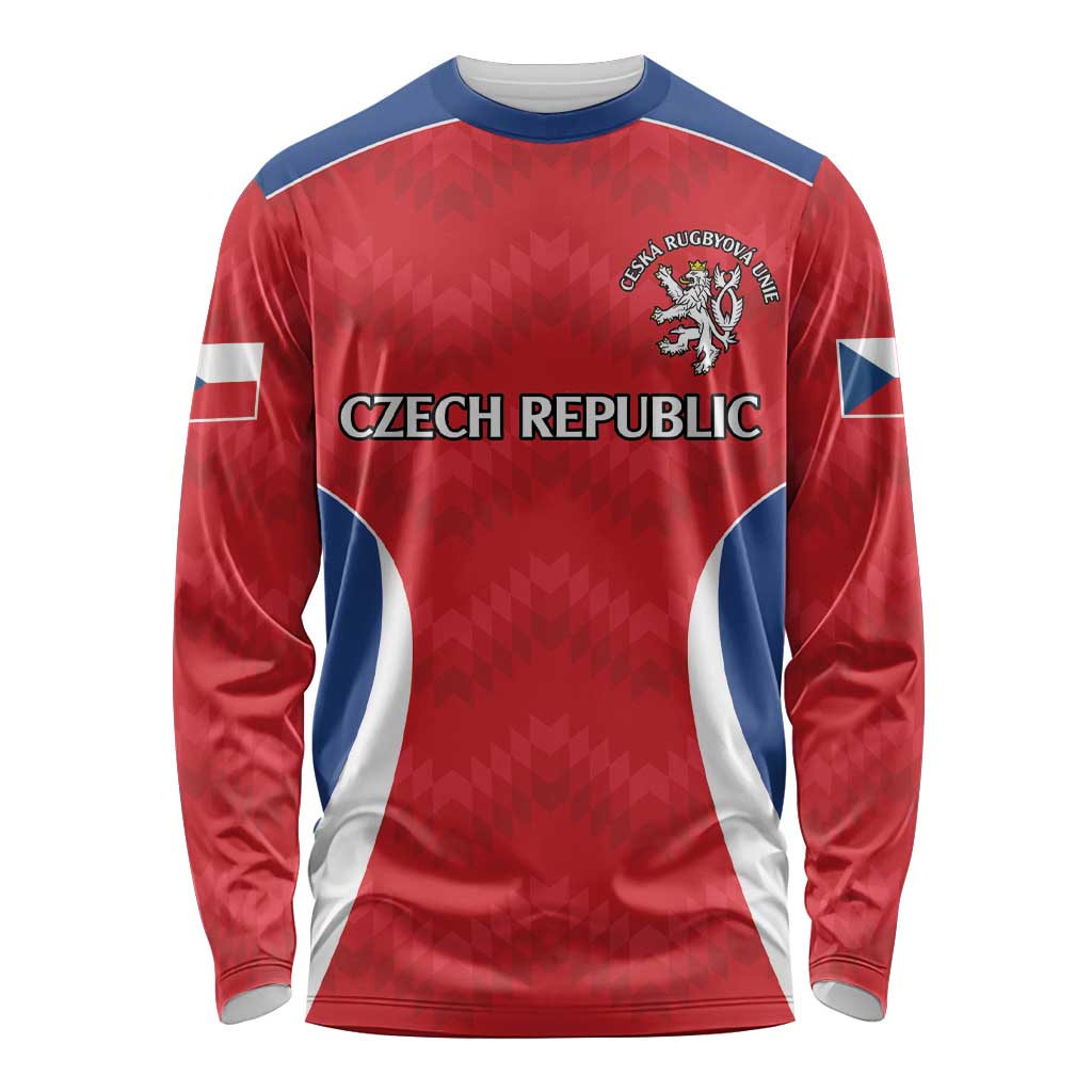 Czech Republic Rugby Custom Long Sleeve Shirt Silver Double-tailed Lion Sporty Pattern - Wonder Print Shop