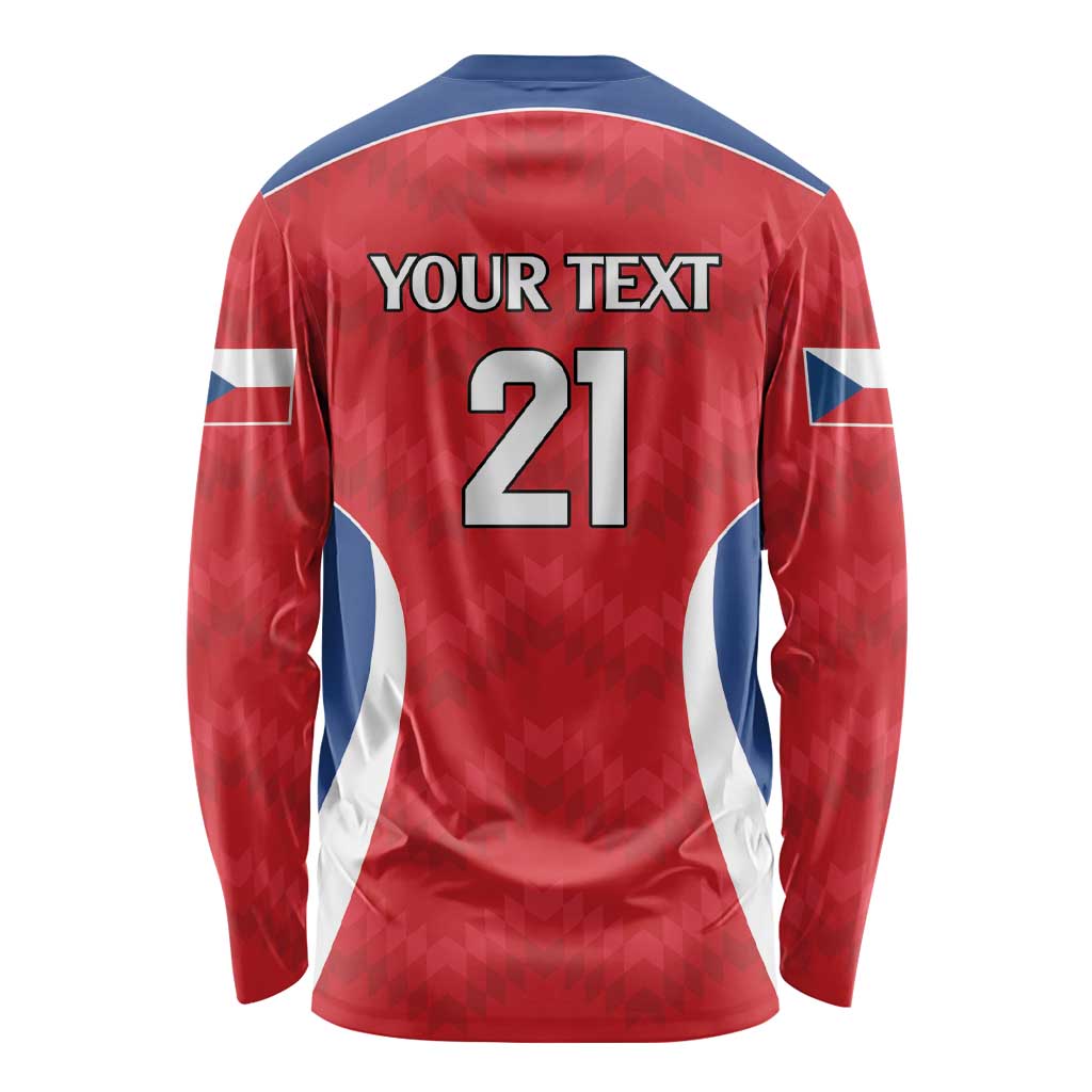 Czech Republic Rugby Custom Long Sleeve Shirt Silver Double-tailed Lion Sporty Pattern - Wonder Print Shop