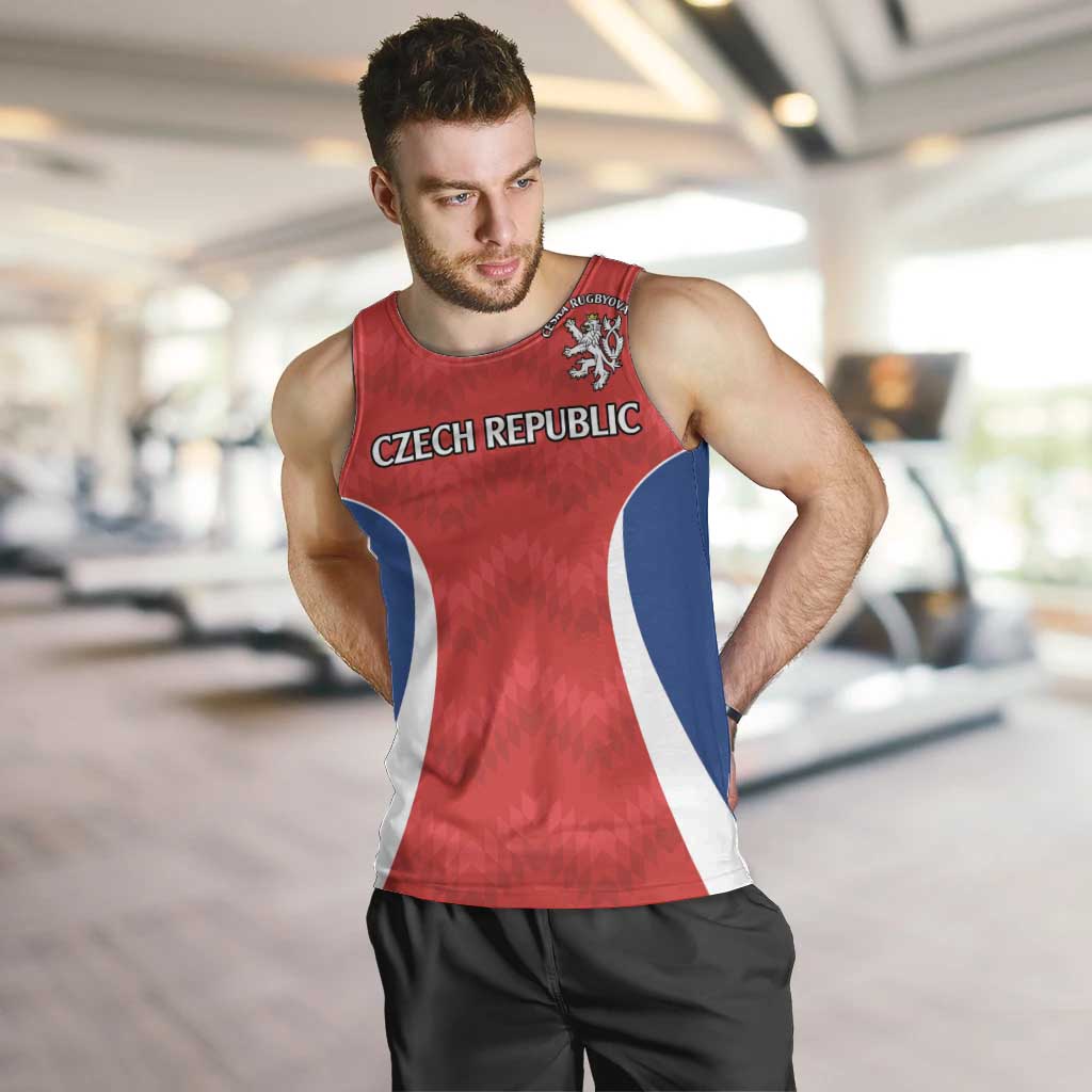 Czech Republic Rugby Custom Men Tank Top Silver Double-tailed Lion Sporty Pattern - Wonder Print Shop