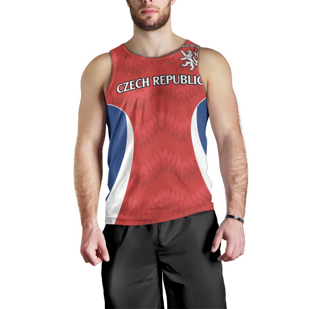 Czech Republic Rugby Custom Men Tank Top Silver Double-tailed Lion Sporty Pattern - Wonder Print Shop