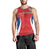 Czech Republic Rugby Custom Men Tank Top Silver Double-tailed Lion Sporty Pattern - Wonder Print Shop