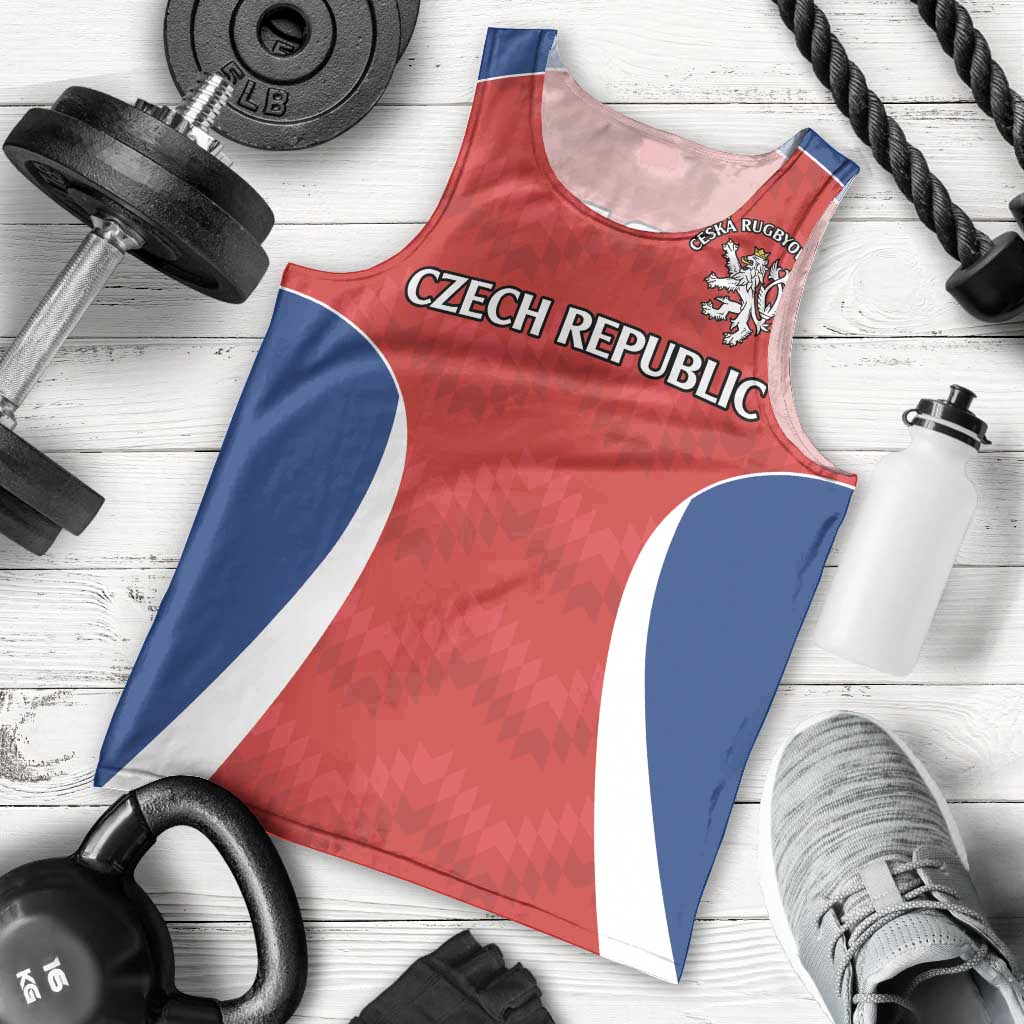 Czech Republic Rugby Custom Men Tank Top Silver Double-tailed Lion Sporty Pattern - Wonder Print Shop