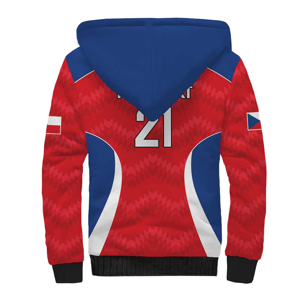 Czech Republic Rugby Custom Sherpa Hoodie Silver Double-tailed Lion Sporty Pattern - Wonder Print Shop