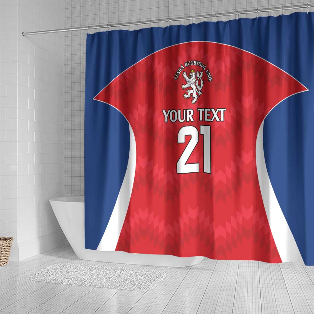 Czech Republic Rugby Custom Shower Curtain Silver Double-tailed Lion Sporty Pattern