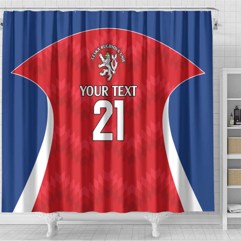 Czech Republic Rugby Custom Shower Curtain Silver Double-tailed Lion Sporty Pattern
