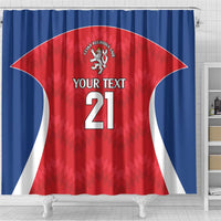 Czech Republic Rugby Custom Shower Curtain Silver Double-tailed Lion Sporty Pattern
