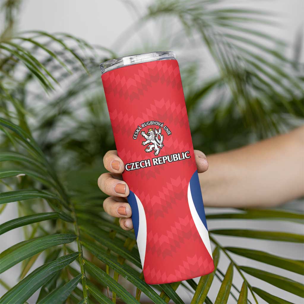 Czech Republic Rugby Custom Skinny Tumbler Silver Double-tailed Lion Sporty Pattern - Wonder Print Shop