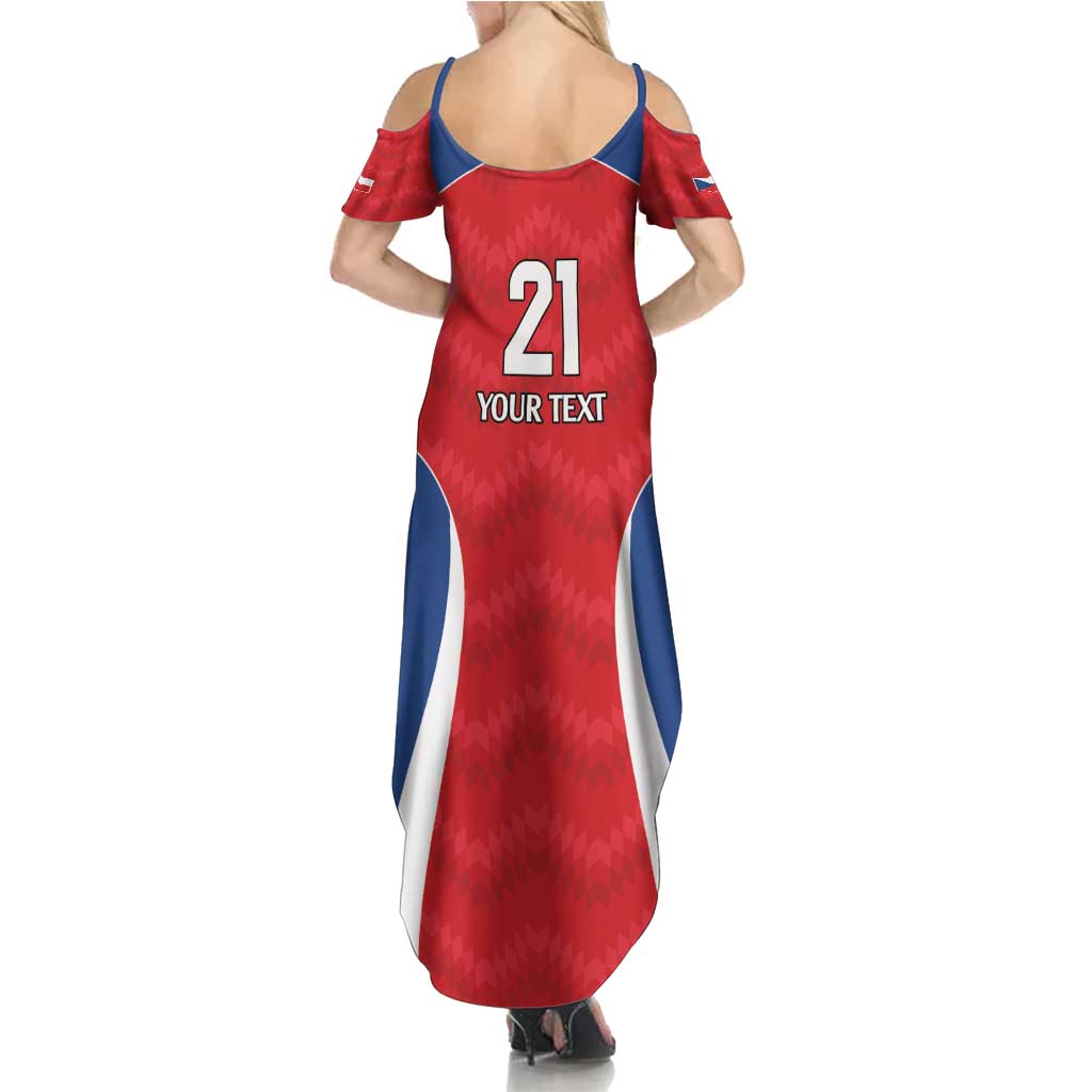 Czech Republic Rugby Custom Summer Maxi Dress Silver Double-tailed Lion Sporty Pattern - Wonder Print Shop