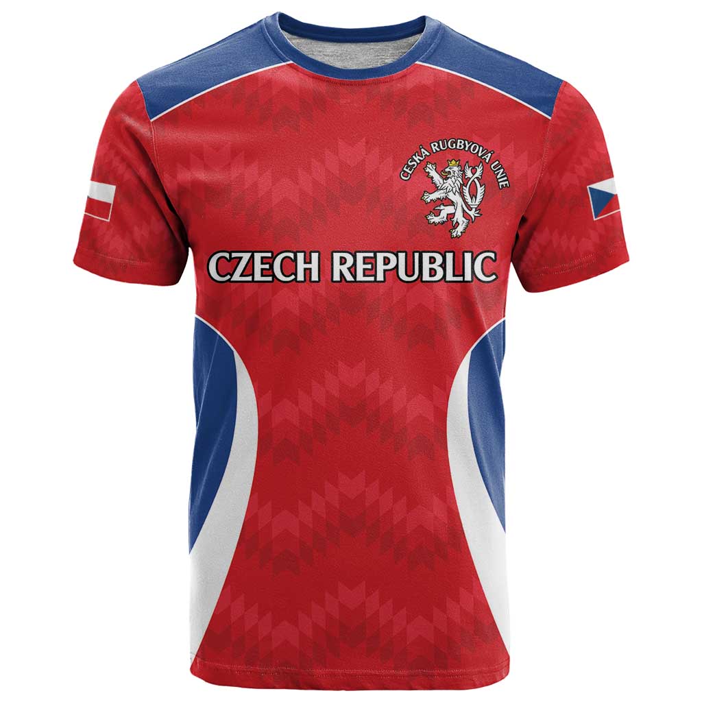 Czech Republic Rugby Custom T Shirt Silver Double-tailed Lion Sporty Pattern - Wonder Print Shop