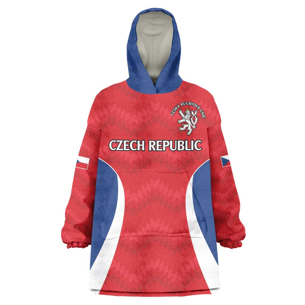 Czech Republic Rugby Custom Wearable Blanket Hoodie Silver Double-tailed Lion Sporty Pattern - Wonder Print Shop
