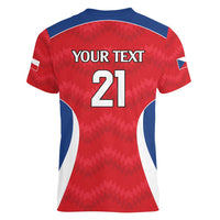 Czech Republic Rugby Custom Women V-Neck T-Shirt Silver Double-tailed Lion Sporty Pattern - Wonder Print Shop