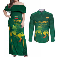 Lithuania Rugby Custom Couples Matching Off Shoulder Maxi Dress and Long Sleeve Button Shirt Lietuvos Nacionaline Regbio Sąjungos Komanda LT9 - Wonder Print Shop