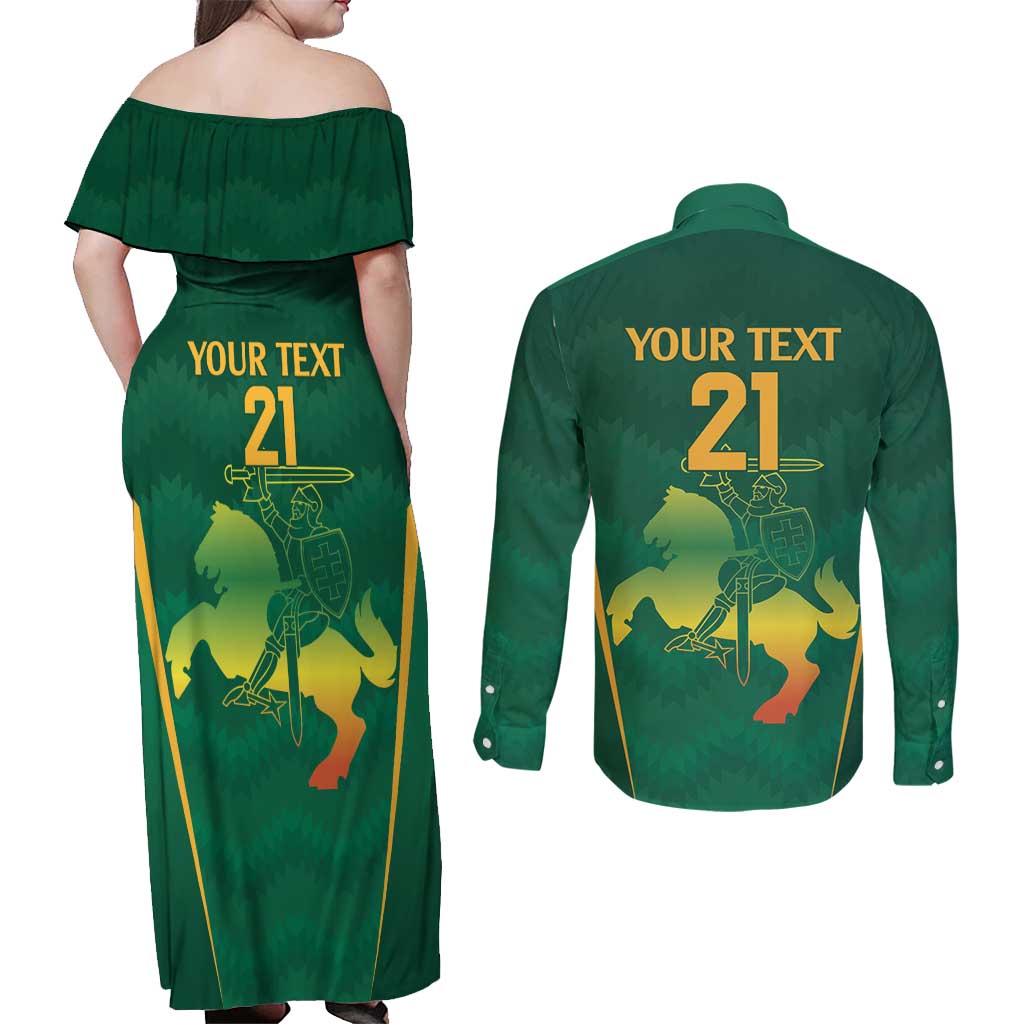 Lithuania Rugby Custom Couples Matching Off Shoulder Maxi Dress and Long Sleeve Button Shirt Lietuvos Nacionaline Regbio Sąjungos Komanda LT9 - Wonder Print Shop