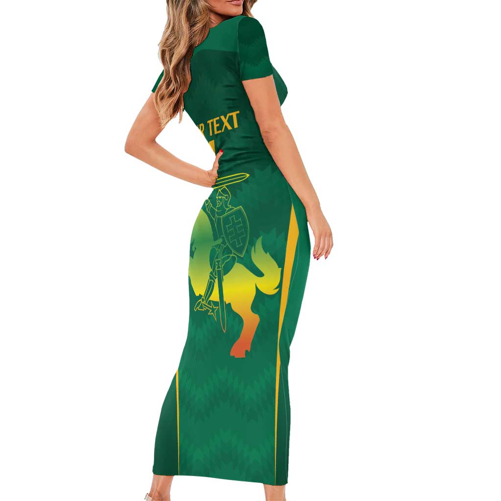 Lithuania Rugby Custom Family Matching Short Sleeve Bodycon Dress and Hawaiian Shirt Lietuvos Nacionaline Regbio Sąjungos Komanda - Wonder Print Shop