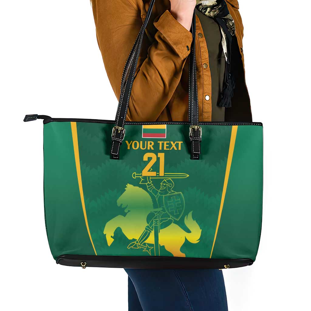 Lithuania Rugby Custom Leather Tote Bag Lietuvos Nacionaline Regbio Sąjungos Komanda - Wonder Print Shop
