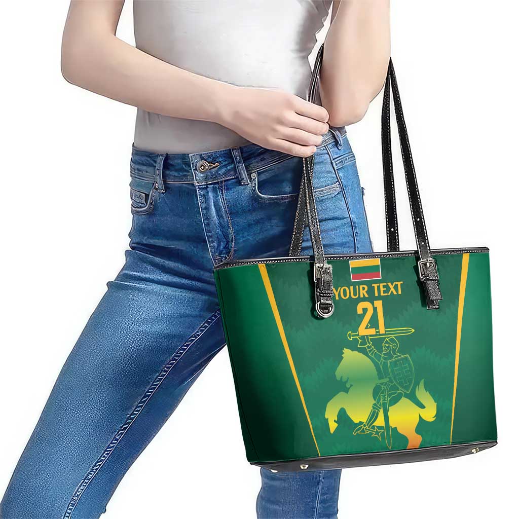 Lithuania Rugby Custom Leather Tote Bag Lietuvos Nacionaline Regbio Sąjungos Komanda - Wonder Print Shop