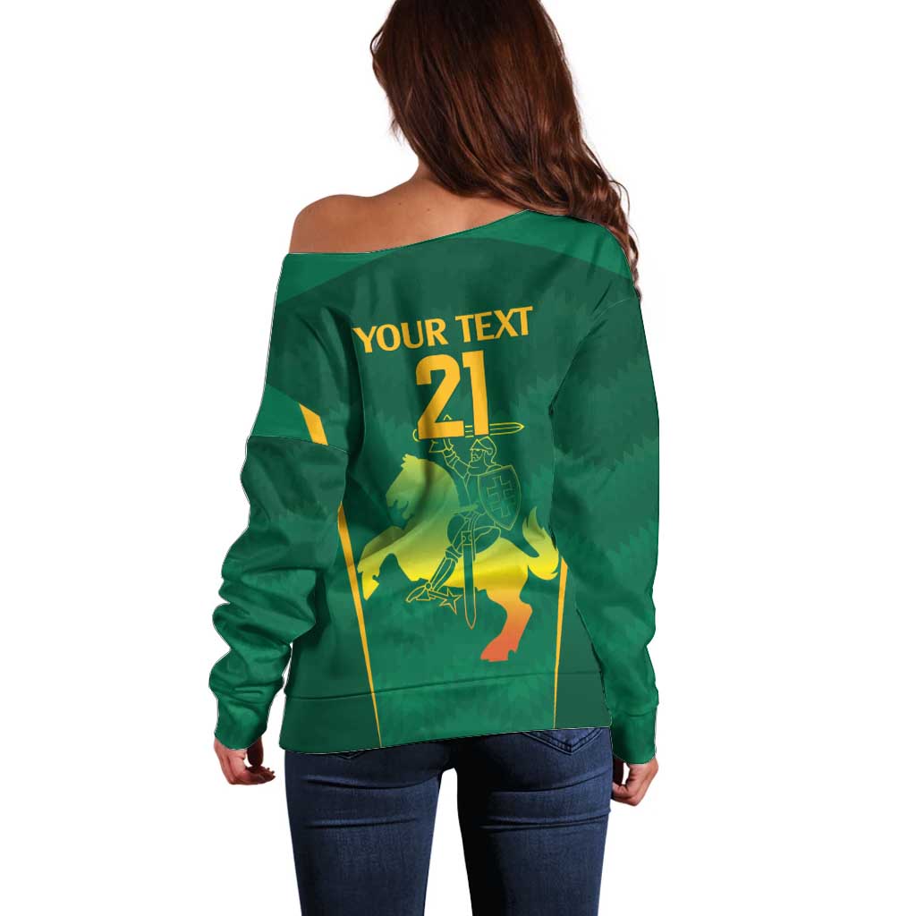 Lithuania Rugby Custom Off Shoulder Sweater Lietuvos Nacionaline Regbio Sąjungos Komanda - Wonder Print Shop