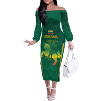 Lithuania Rugby Custom Off The Shoulder Long Sleeve Dress Lietuvos Nacionaline Regbio Sąjungos Komanda - Wonder Print Shop