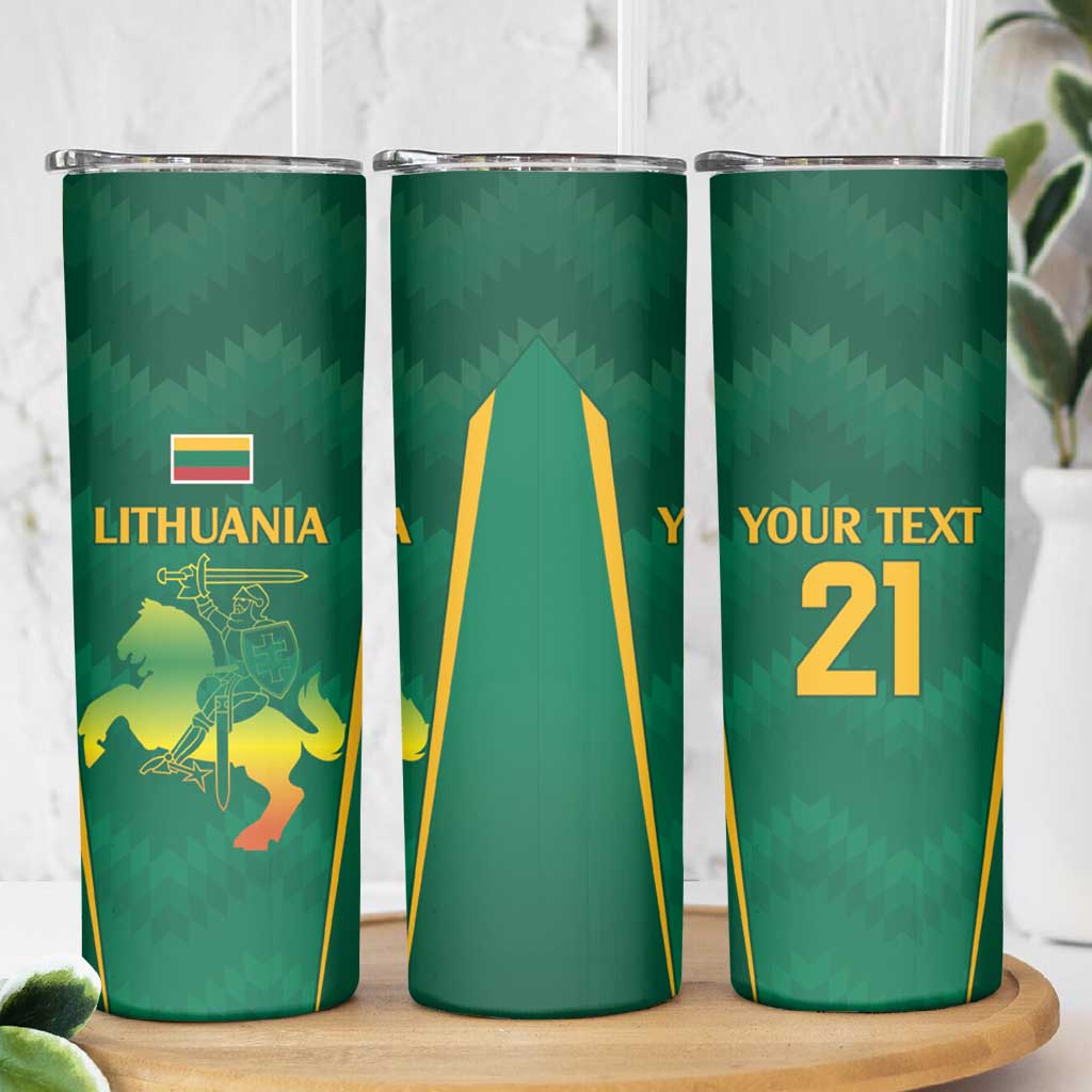 Lithuania Rugby Custom Skinny Tumbler Lietuvos Nacionaline Regbio Sąjungos Komanda - Wonder Print Shop