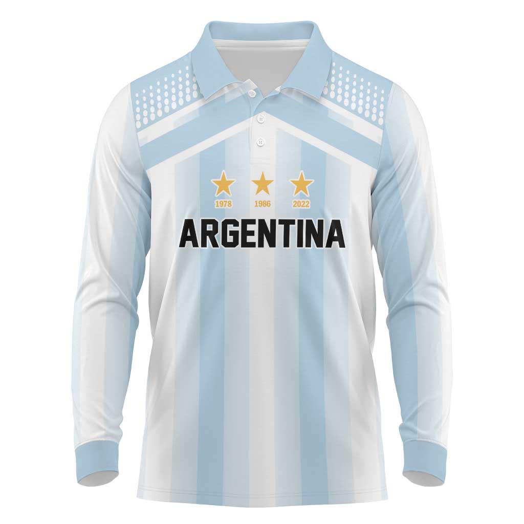 Vamos Argentina WC26 Custom Long Sleeve Polo Shirt Vamos Argentina History Champions Blue - Wonder Print Shop