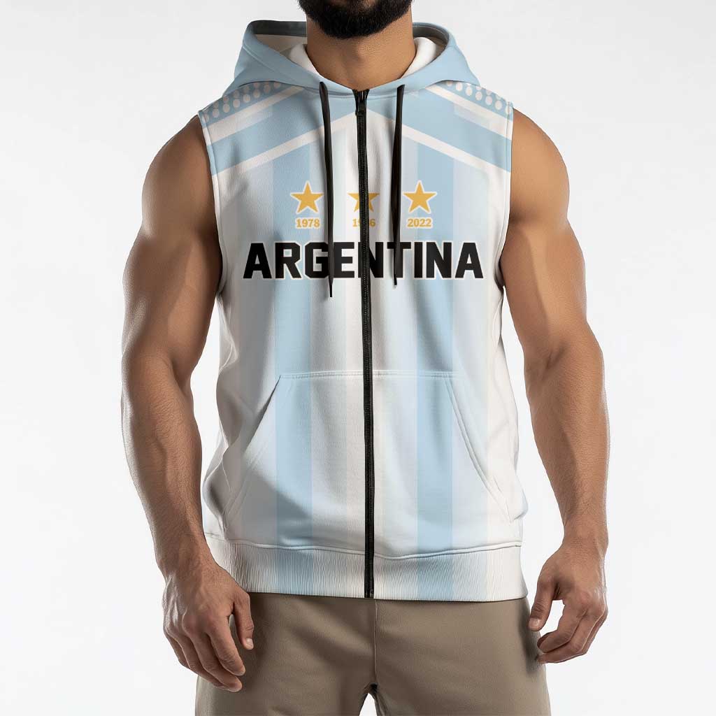 Vamos Argentina WC26 Custom Sleeveless Zip Hoodie Vamos Argentina History Champions Blue - Wonder Print Shop