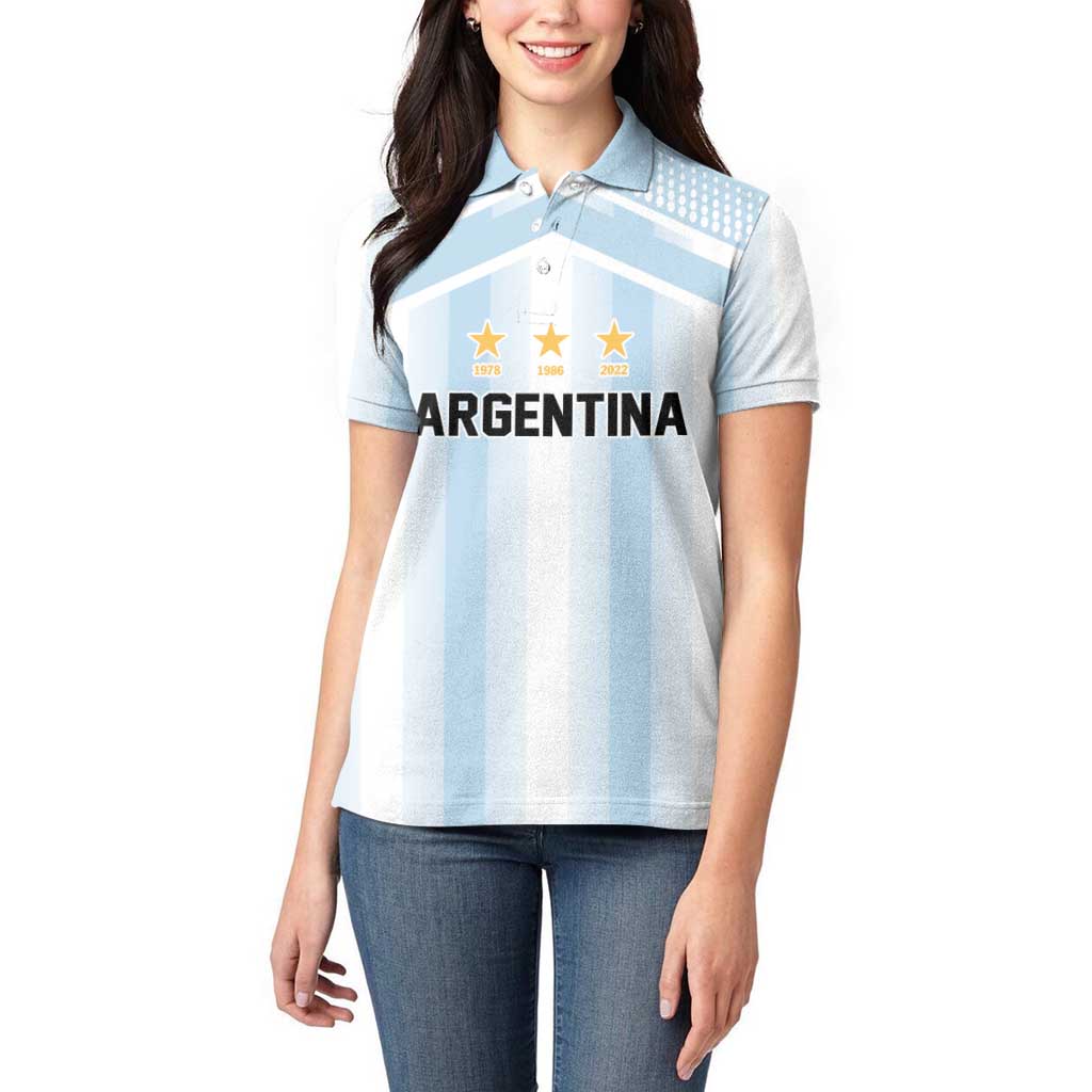 Vamos Argentina WC26 Custom Women Polo Shirt Vamos Argentina History Champions Blue - Wonder Print Shop