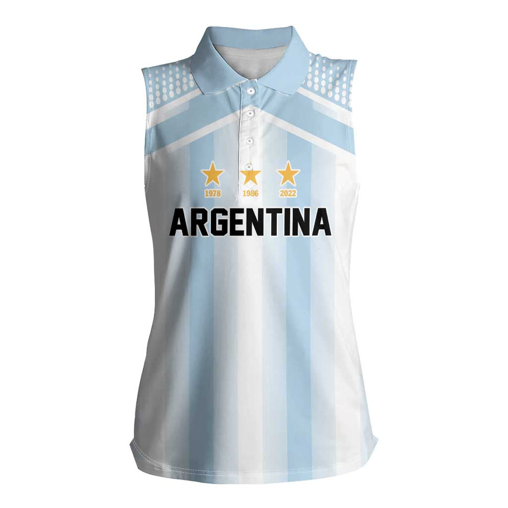 Vamos Argentina WC26 Custom Women Sleeveless Polo Shirt Vamos Argentina History Champions Blue - Wonder Print Shop