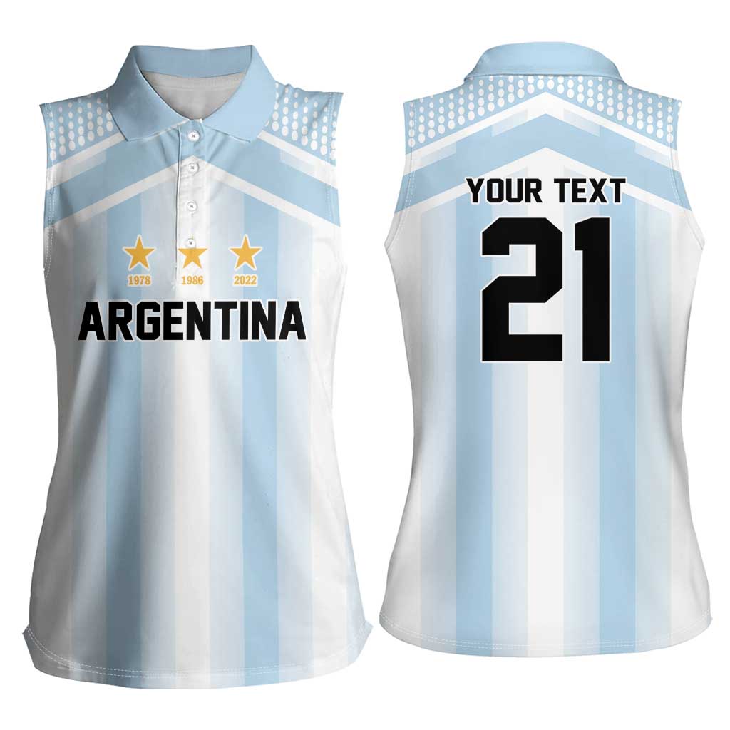 Vamos Argentina WC26 Custom Women Sleeveless Polo Shirt Vamos Argentina History Champions Blue - Wonder Print Shop