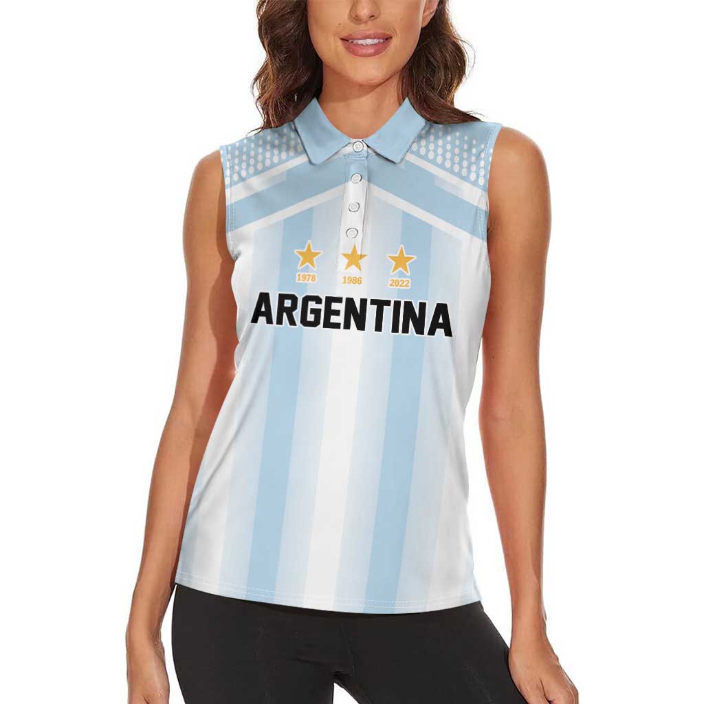 Vamos Argentina WC26 Custom Women Sleeveless Polo Shirt Vamos Argentina History Champions Blue - Wonder Print Shop