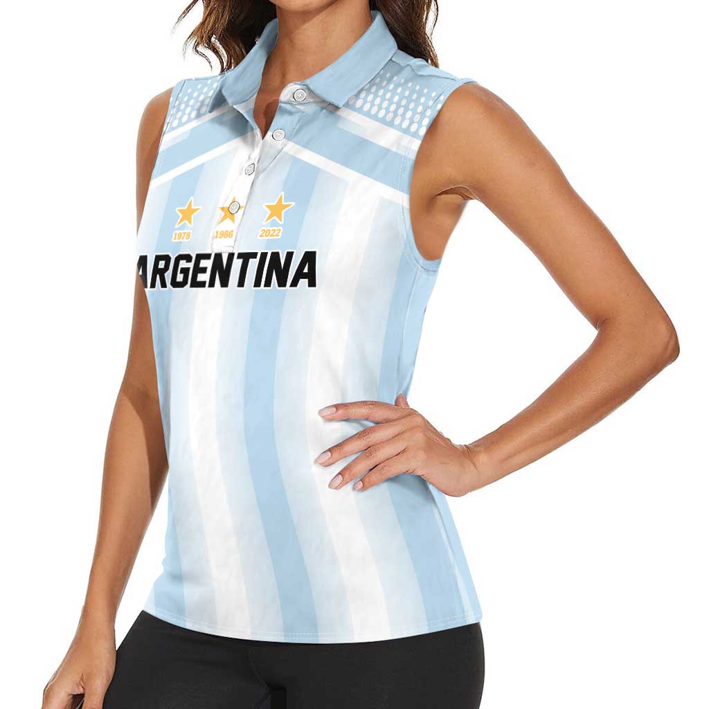 Vamos Argentina WC26 Custom Women Sleeveless Polo Shirt Vamos Argentina History Champions Blue - Wonder Print Shop