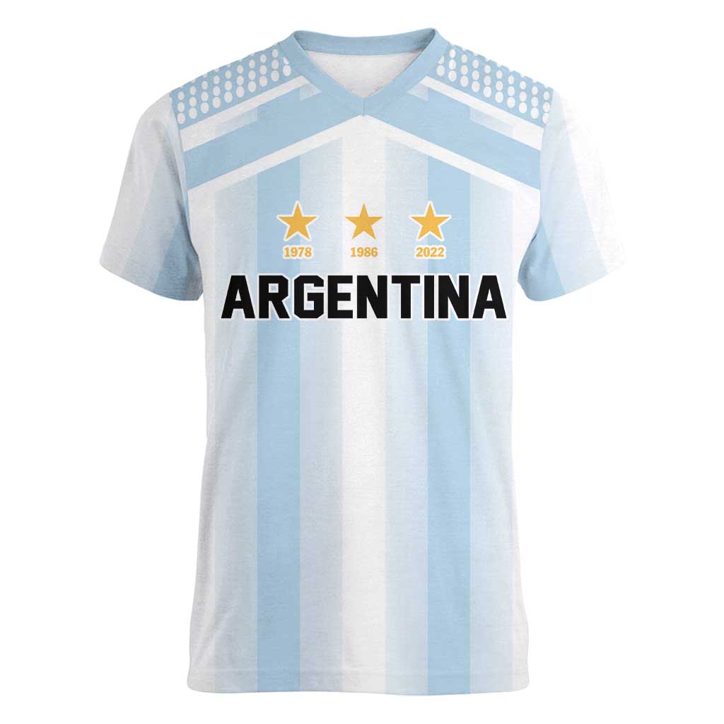 Vamos Argentina WC26 Custom Women V-Neck T-Shirt Vamos Argentina History Champions Blue - Wonder Print Shop