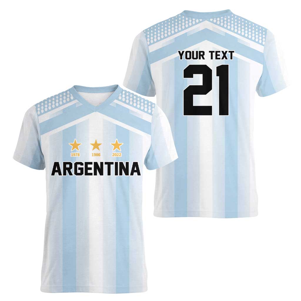 Vamos Argentina WC26 Custom Women V-Neck T-Shirt Vamos Argentina History Champions Blue - Wonder Print Shop