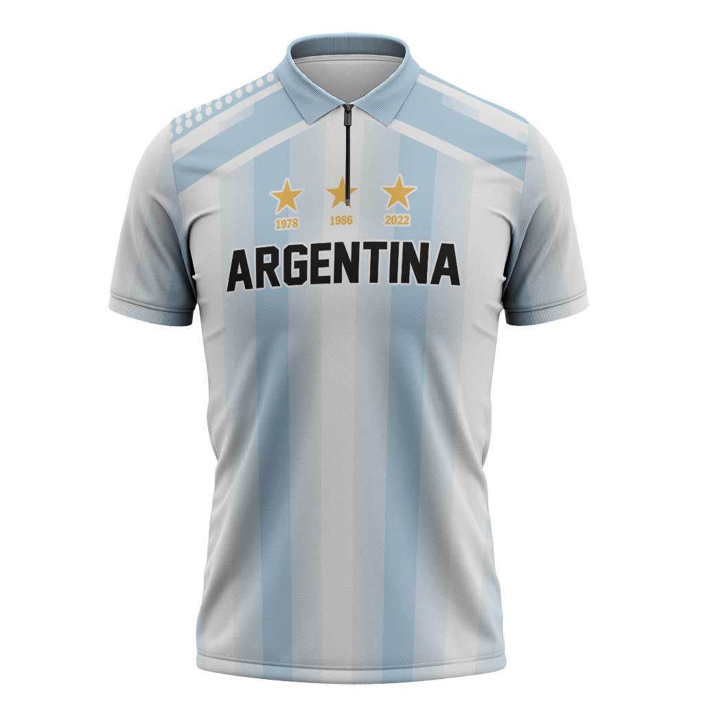 Vamos Argentina WC26 Custom Zipper Polo Shirt Vamos Argentina History Champions Blue - Wonder Print Shop