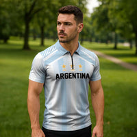 Vamos Argentina WC26 Custom Zipper Polo Shirt Vamos Argentina History Champions Blue - Wonder Print Shop