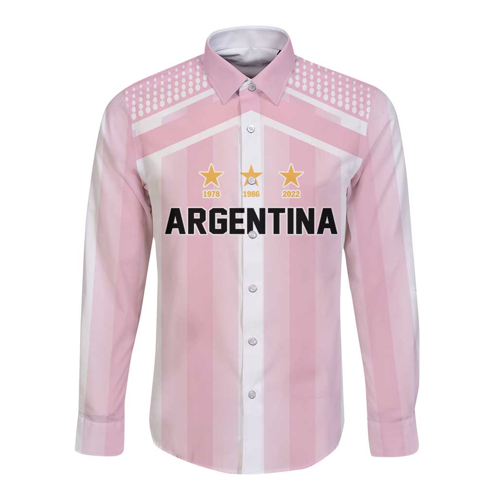 Vamos Argentina WC26 Custom Long Sleeve Button Shirt Vamos Argentina History Champions Pink - Wonder Print Shop