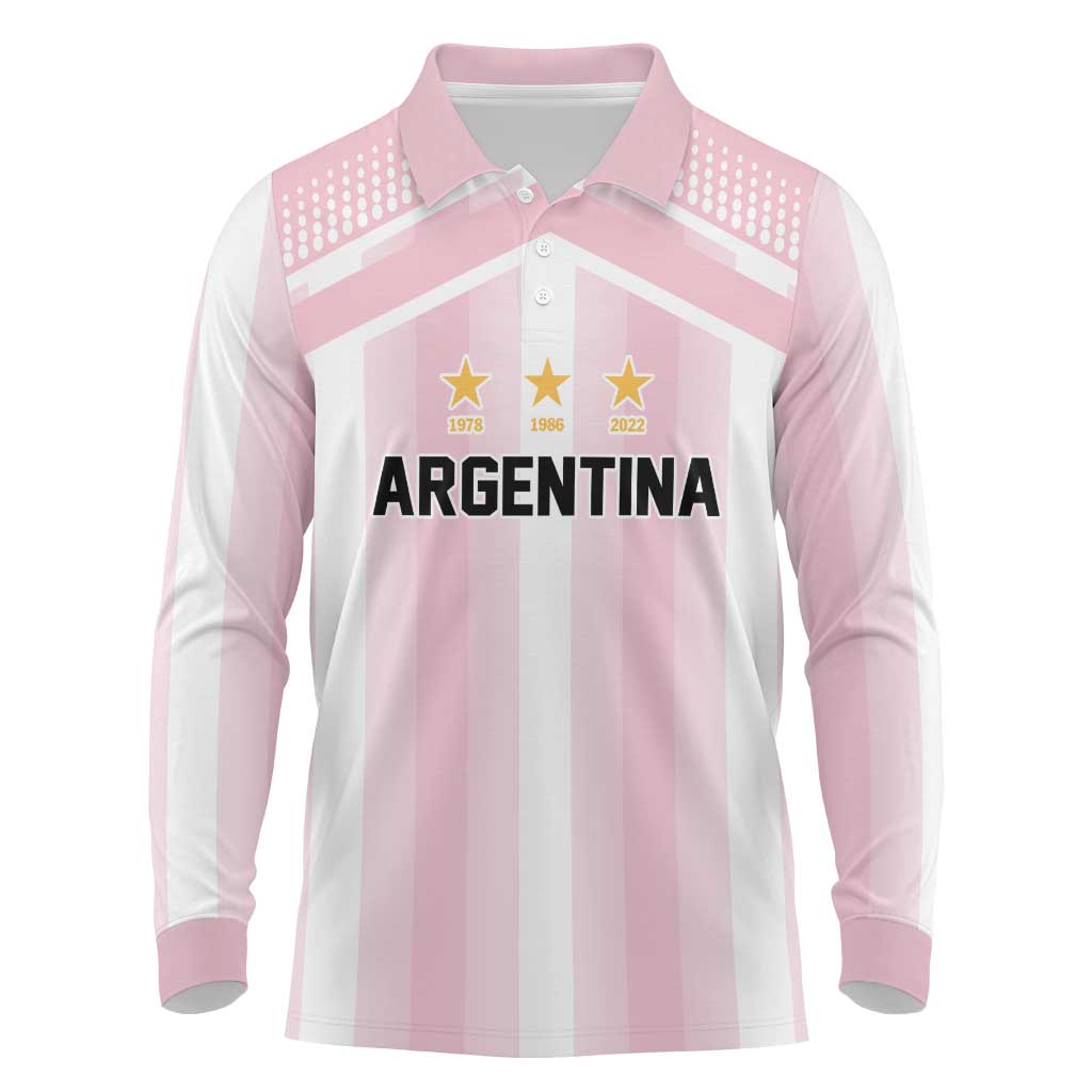 Vamos Argentina WC26 Custom Long Sleeve Polo Shirt Vamos Argentina History Champions Pink - Wonder Print Shop