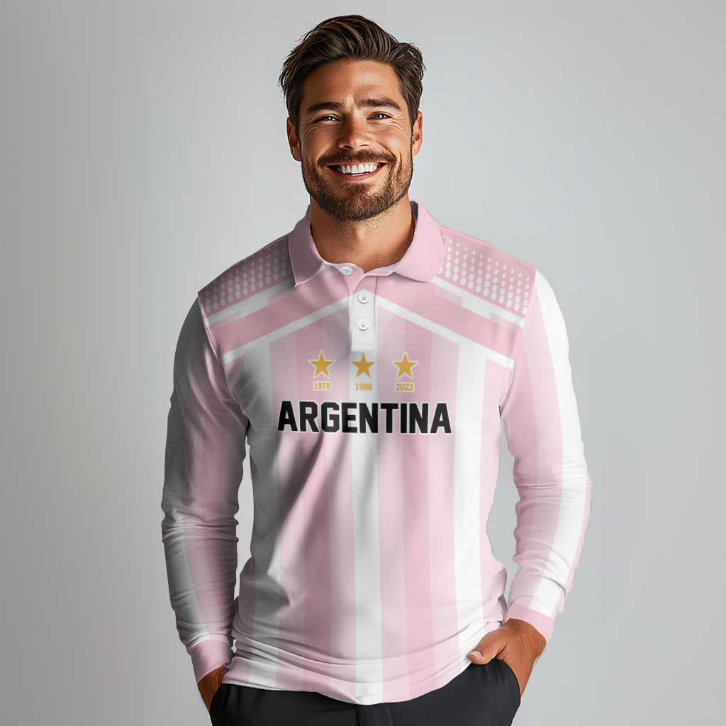 Vamos Argentina WC26 Custom Long Sleeve Polo Shirt Vamos Argentina History Champions Pink - Wonder Print Shop