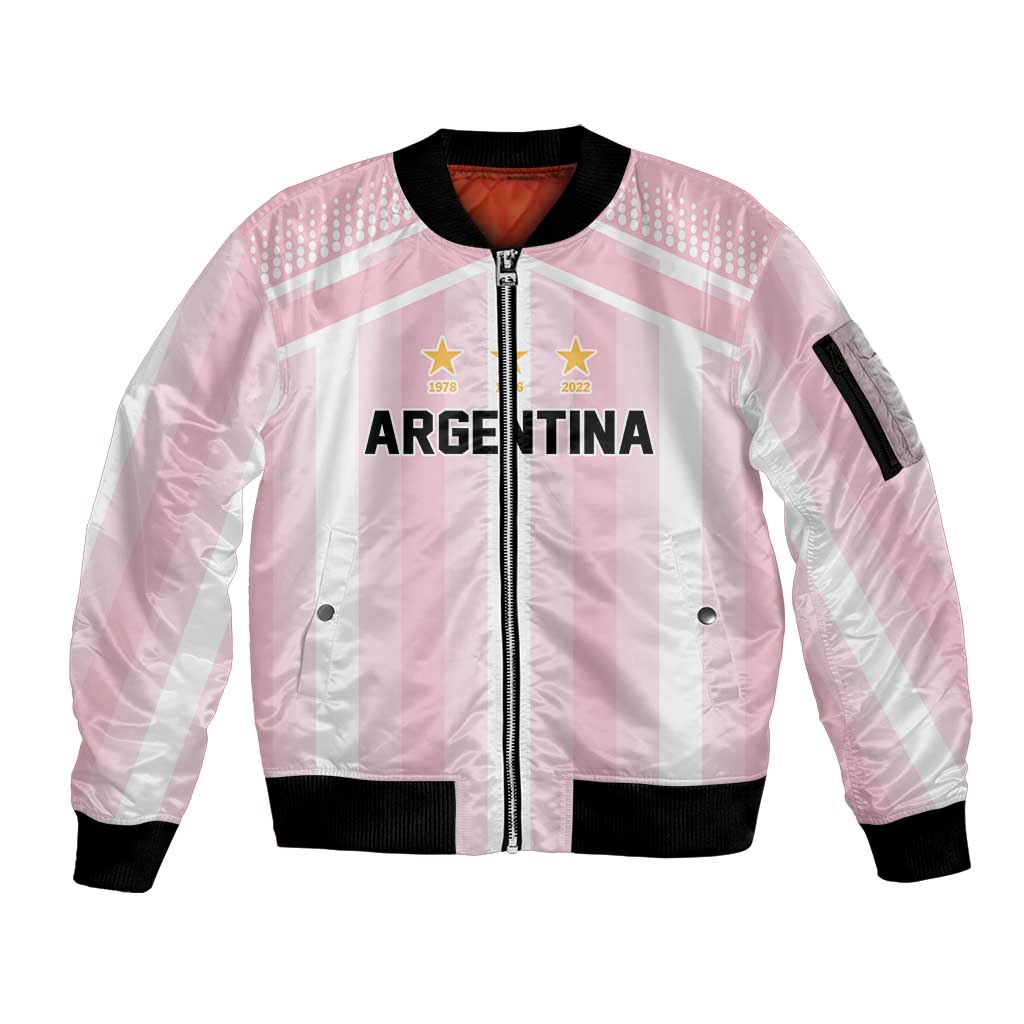 Vamos Argentina WC26 Custom Sleeve Zip Bomber Jacket Vamos Argentina History Champions Pink - Wonder Print Shop