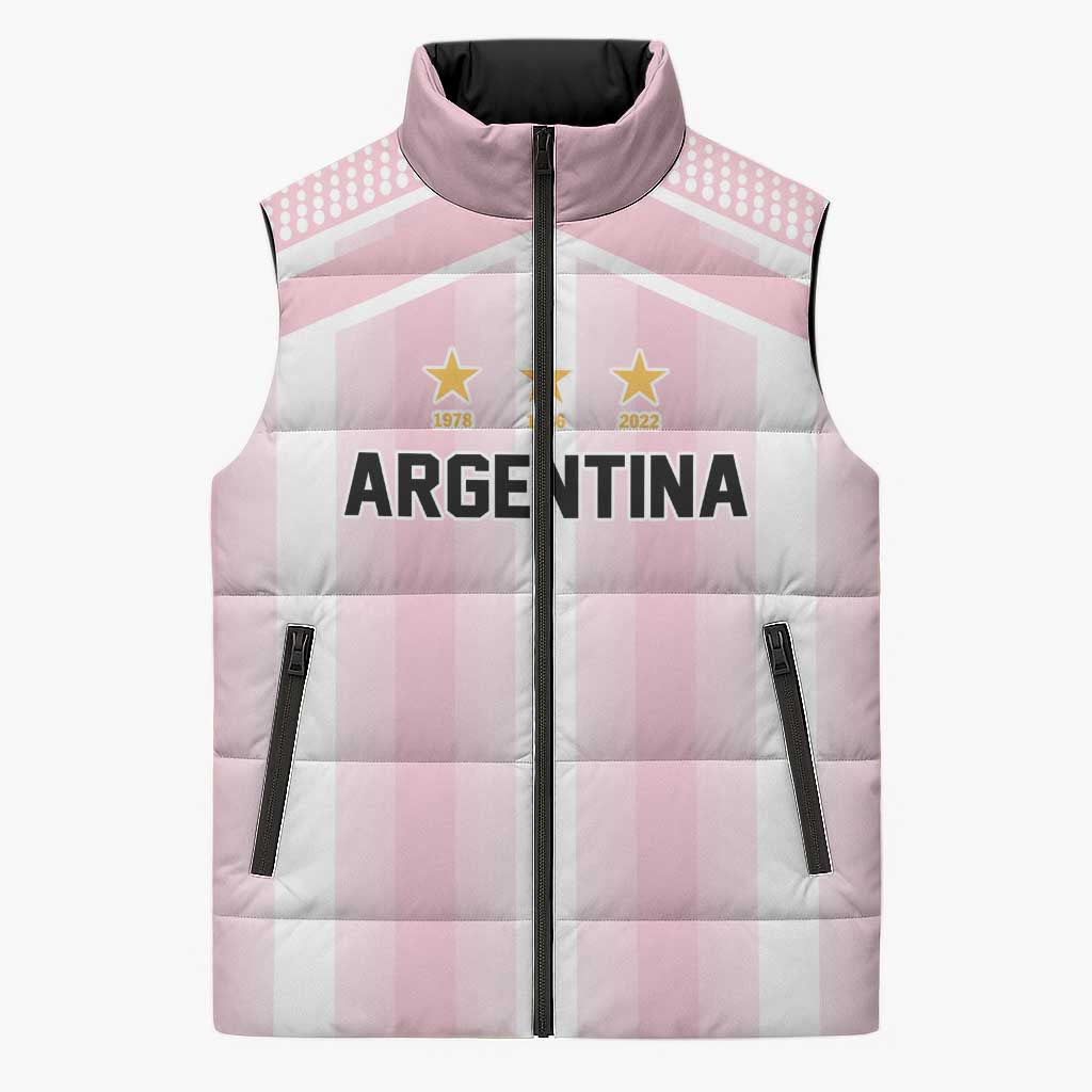 Vamos Argentina WC26 Custom Sleeveless Puffer Jacket Vamos Argentina History Champions Pink - Wonder Print Shop