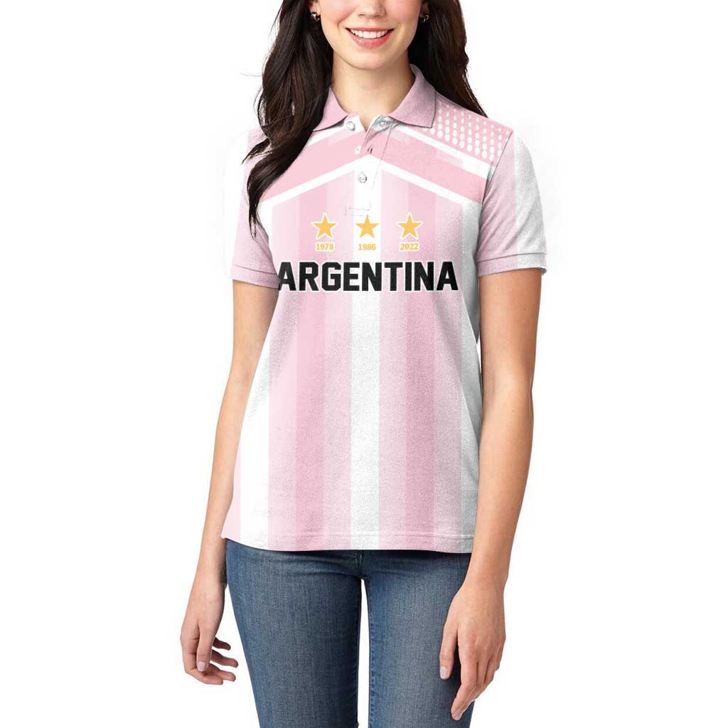 Vamos Argentina WC26 Custom Women Polo Shirt Vamos Argentina History Champions Pink - Wonder Print Shop