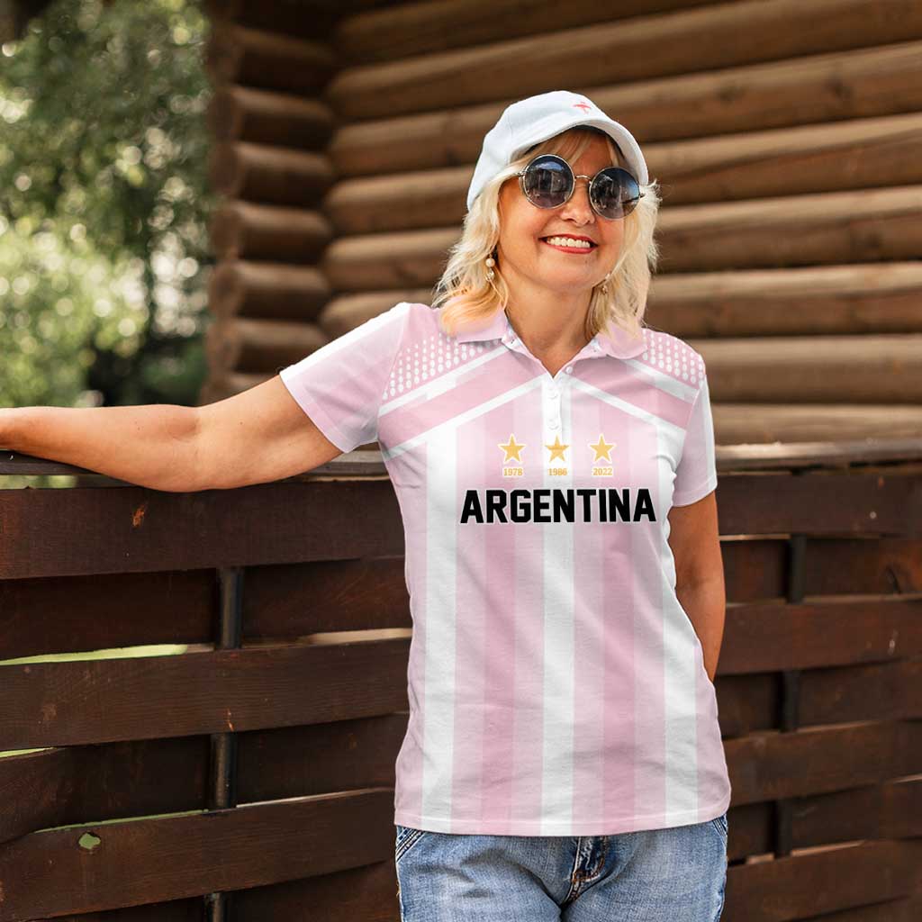 Vamos Argentina WC26 Custom Women Polo Shirt Vamos Argentina History Champions Pink - Wonder Print Shop