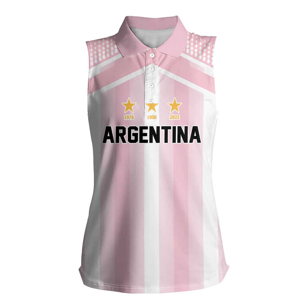 Vamos Argentina WC26 Custom Women Sleeveless Polo Shirt Vamos Argentina History Champions Pink - Wonder Print Shop
