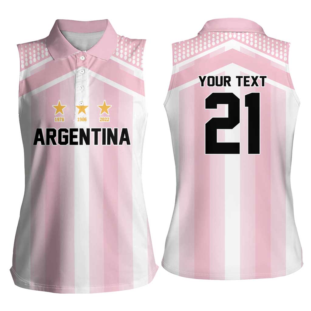 Vamos Argentina WC26 Custom Women Sleeveless Polo Shirt Vamos Argentina History Champions Pink - Wonder Print Shop