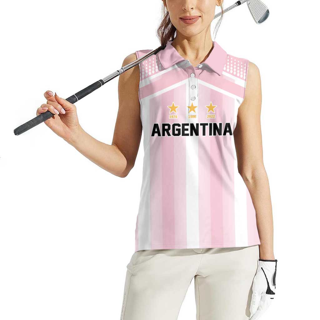 Vamos Argentina WC26 Custom Women Sleeveless Polo Shirt Vamos Argentina History Champions Pink - Wonder Print Shop