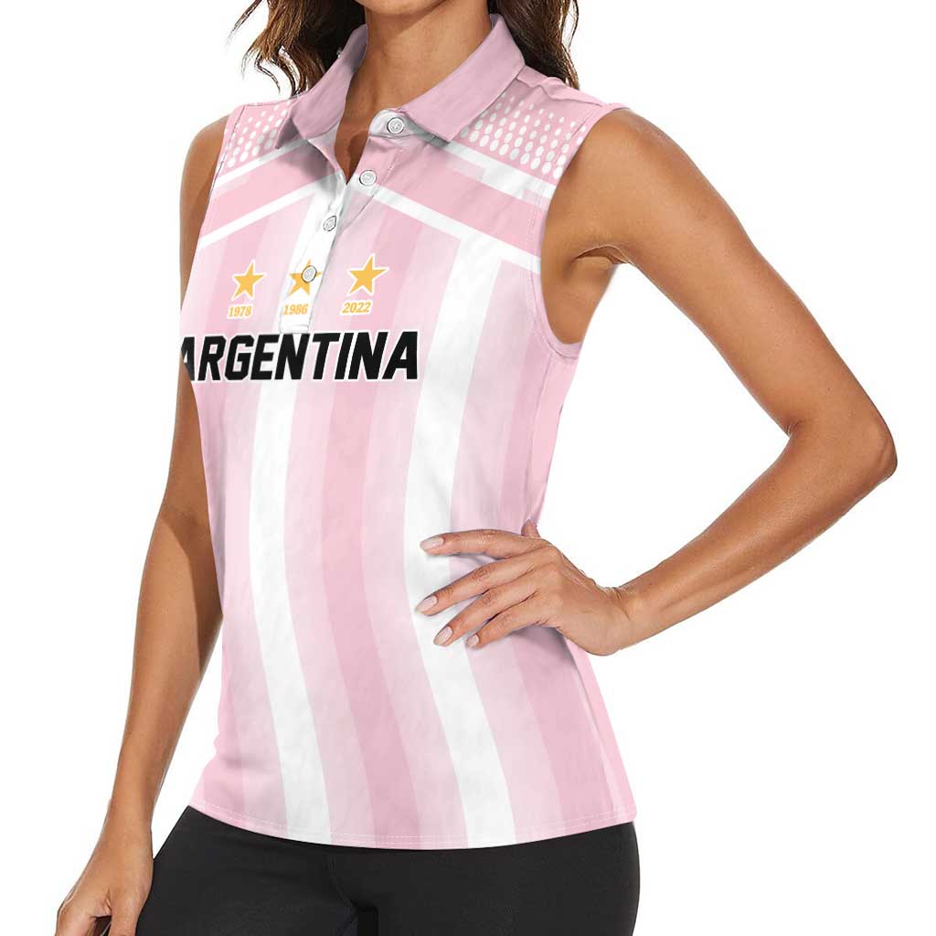 Vamos Argentina WC26 Custom Women Sleeveless Polo Shirt Vamos Argentina History Champions Pink - Wonder Print Shop