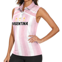 Vamos Argentina WC26 Custom Women Sleeveless Polo Shirt Vamos Argentina History Champions Pink - Wonder Print Shop