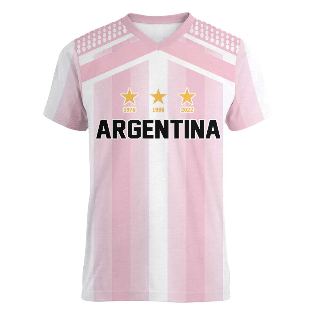 Vamos Argentina WC26 Custom Women V-Neck T-Shirt Vamos Argentina History Champions Pink - Wonder Print Shop